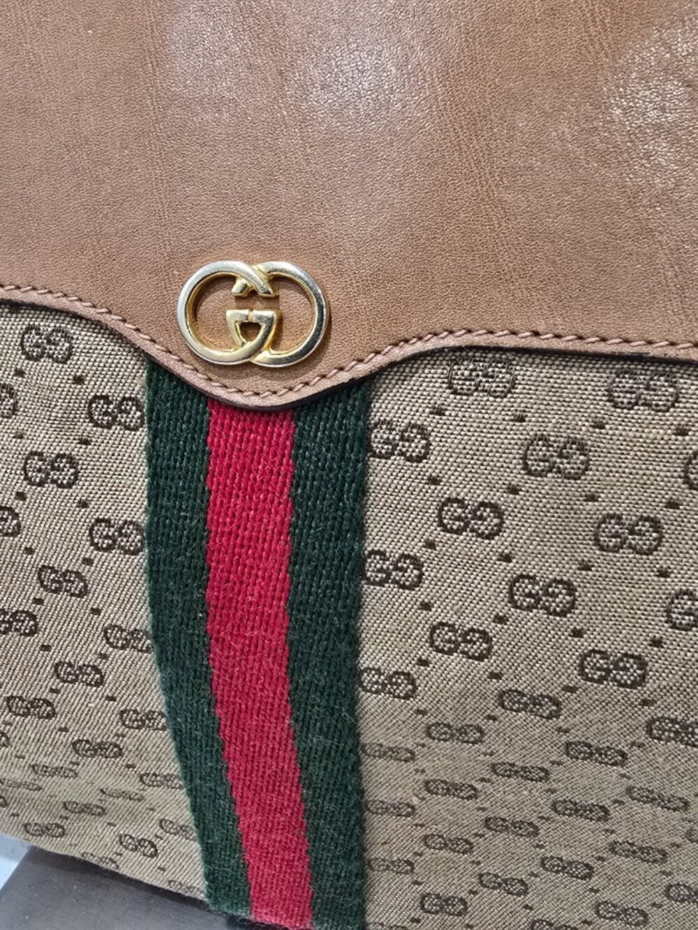 Gucci - Vintage GG Monogram Shoulder Bag, Web Stripe, Made in Italy​​ - Picture 3 of 16